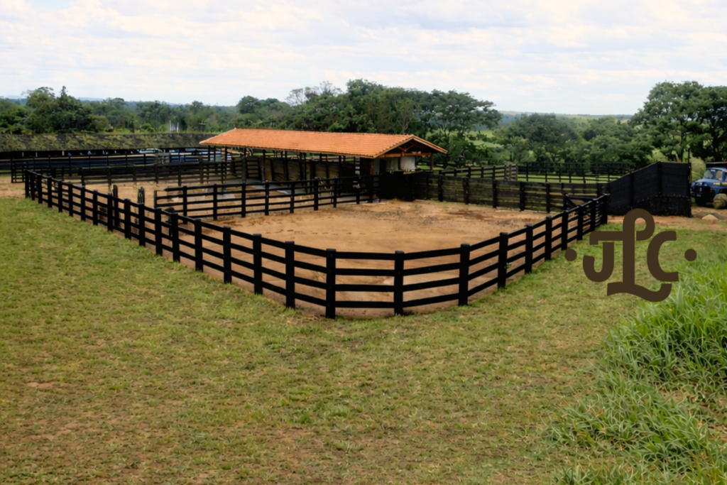 Curral e infraestrutura rural para manejo de gado executados pela JLC Construções Rurais